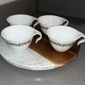 Vintage Set of 4 Corelle Corning ware Crazy Daisy Green Floral Hook Handle Cups